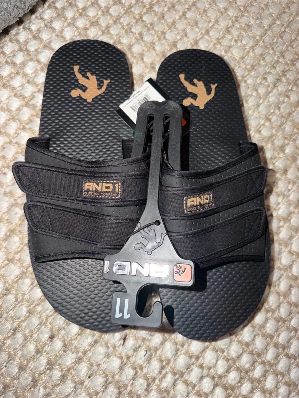 And1 Black Slide Sandals with Tan Accents